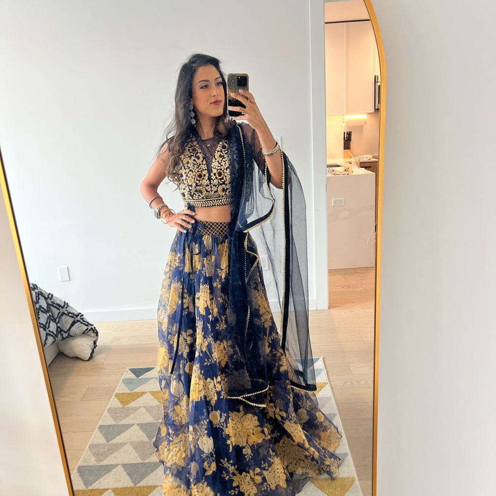 Elegant Blue and Gold Lehenga